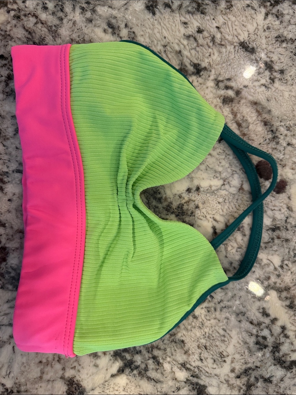 Tiger Friday Neon Green & Pink Ribbed Sports Bra Child Medium